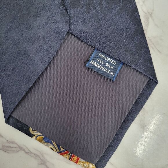 Carlos Tomasini Vintage Silk Navy Gold Red Pattern Necktie Men's Tie - Picture 9 of 9
